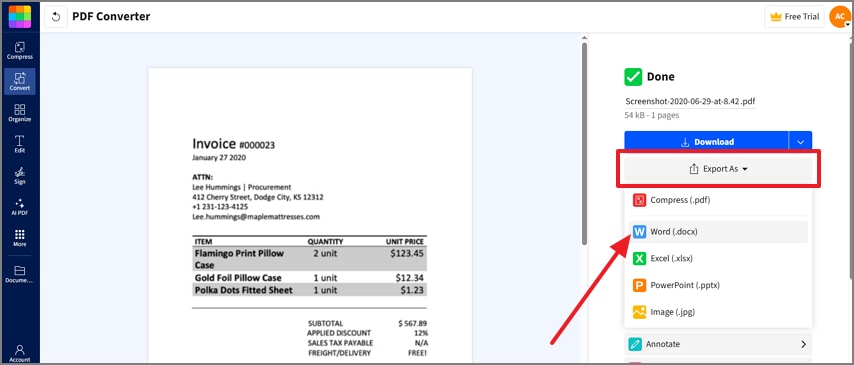 download converted file as word