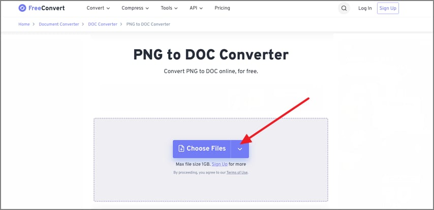 launch freeconvert choose png files