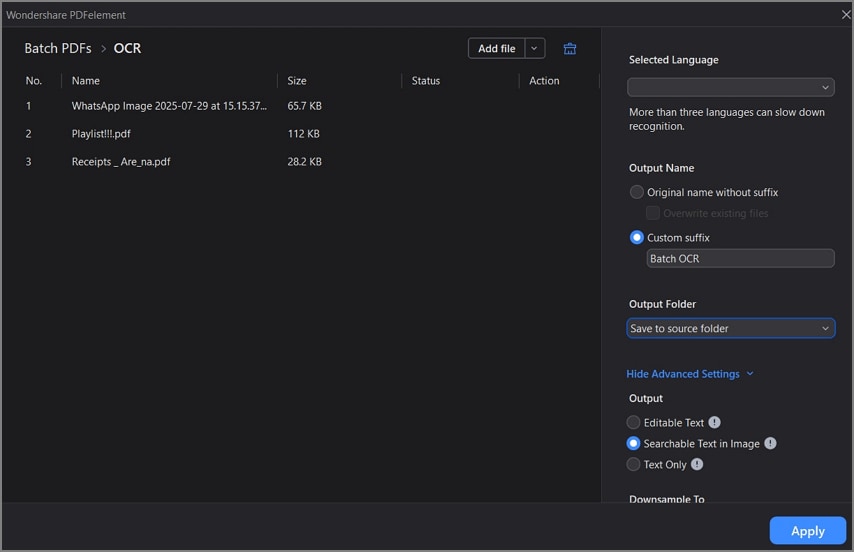 perform batch processing pdfelement