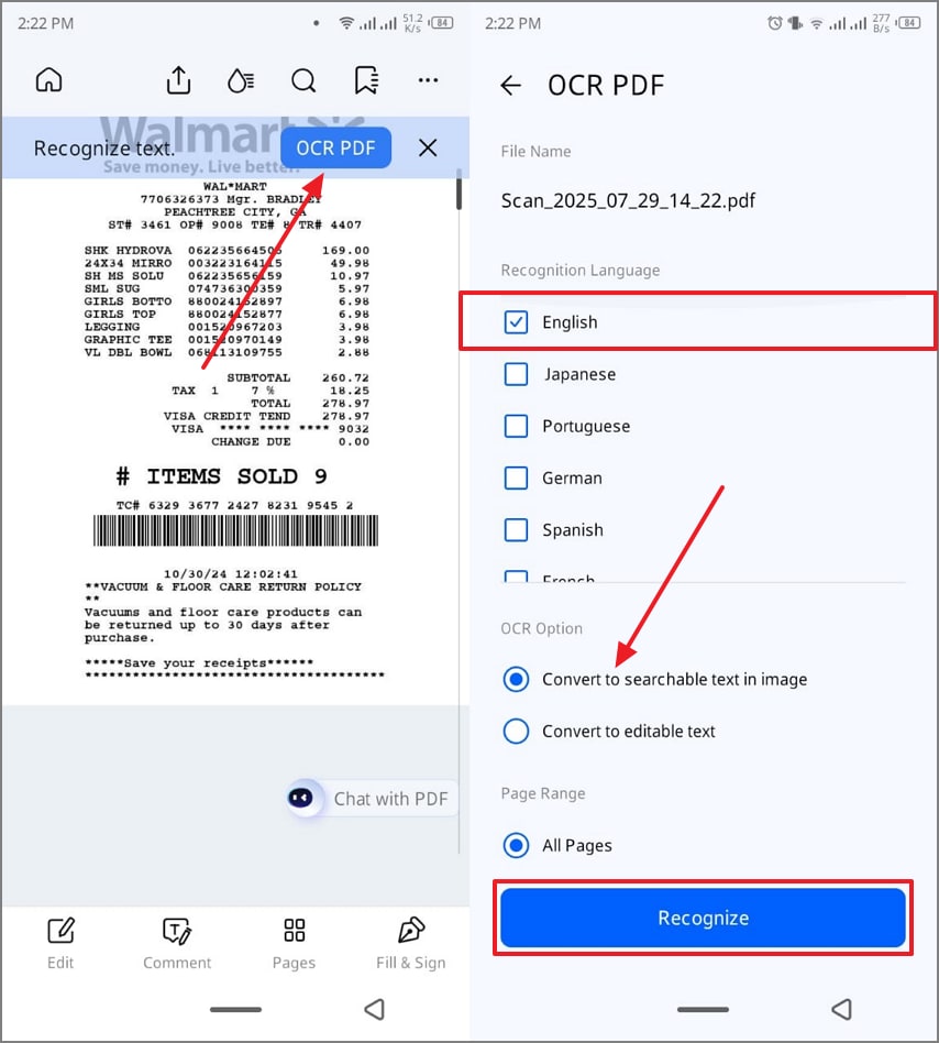 convert to searchable text in image
