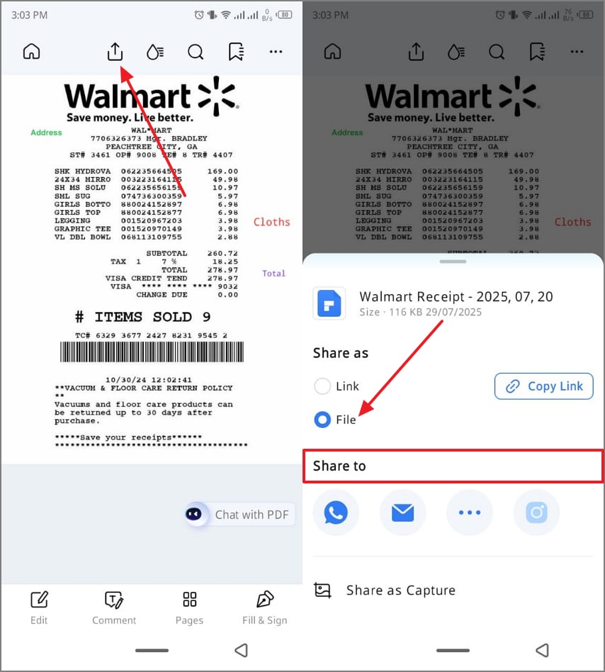 select share to option