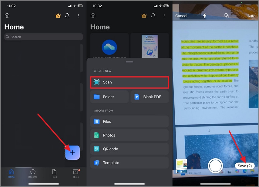 start scanning document pdfelement