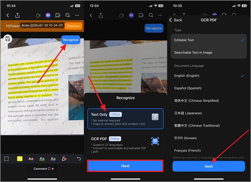extract recognize pdf text