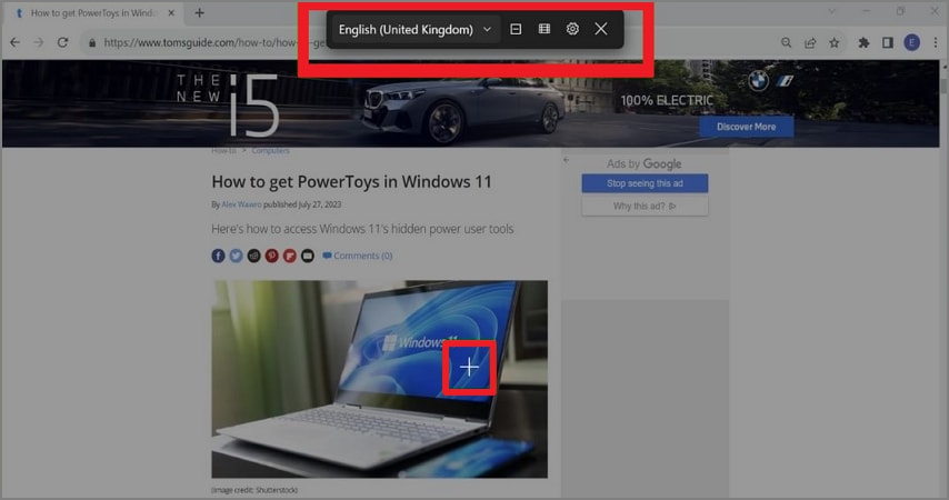 select text on screen set language preferences