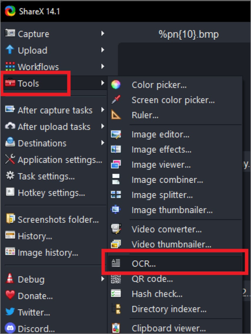 locate ocr tool sharex