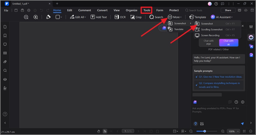 navigate pdfelement screenshot tool