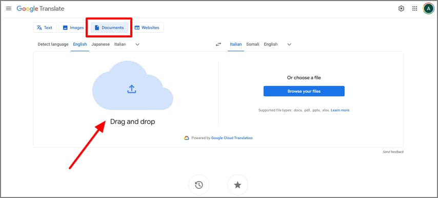 add document pdf google translate online