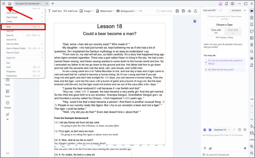 save pdf translated document