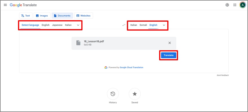 select source and target language
