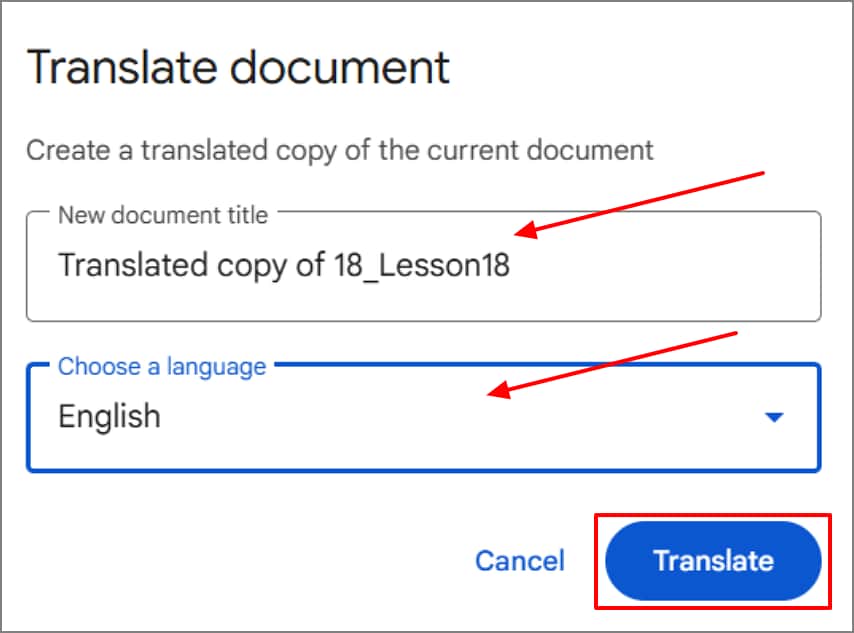 choose language hit translate