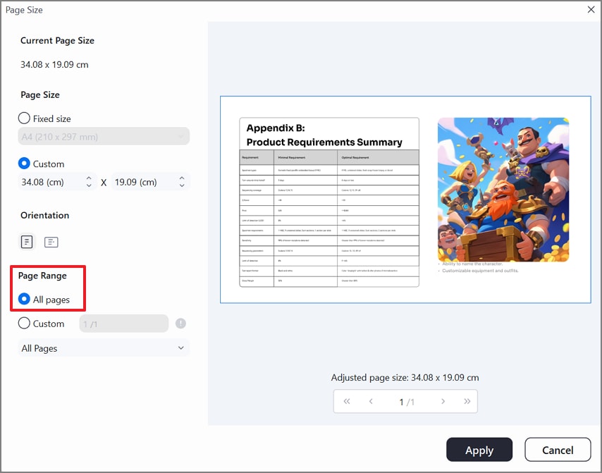 select desired page range