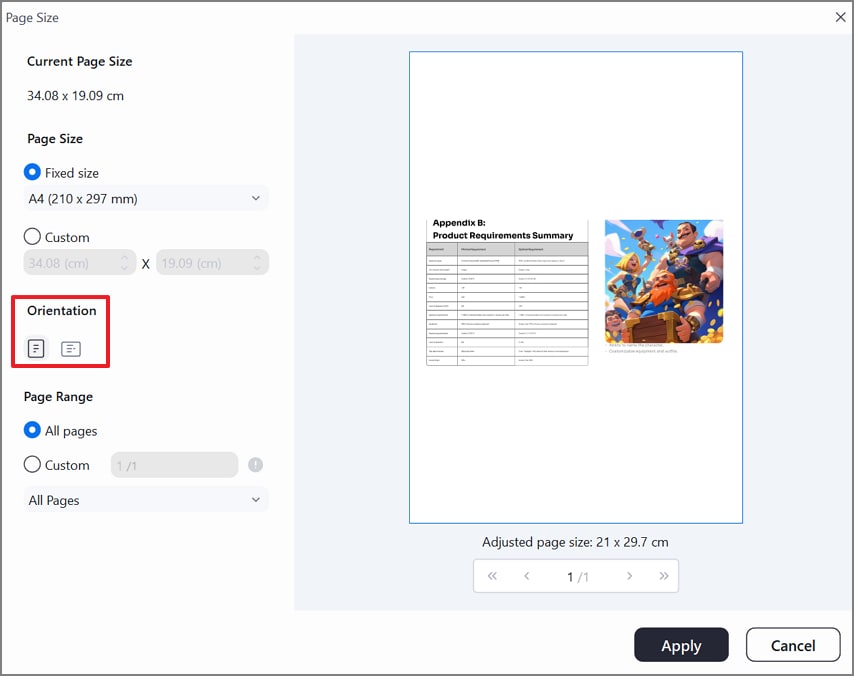 choose required orientation