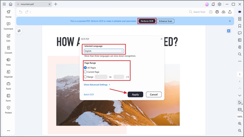 perform ocr scanned pdf
