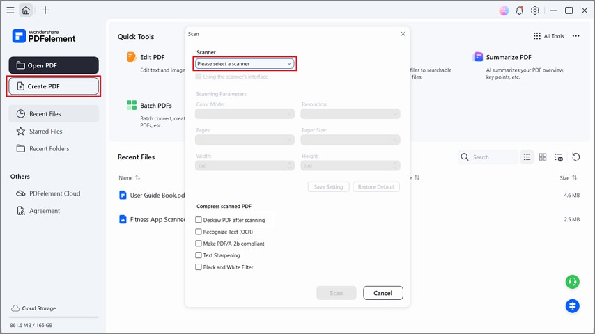 create pdf from scanner