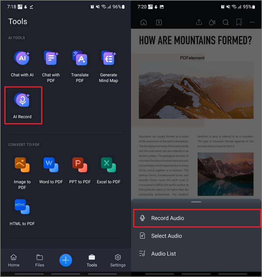 record audio pdfelement mobile