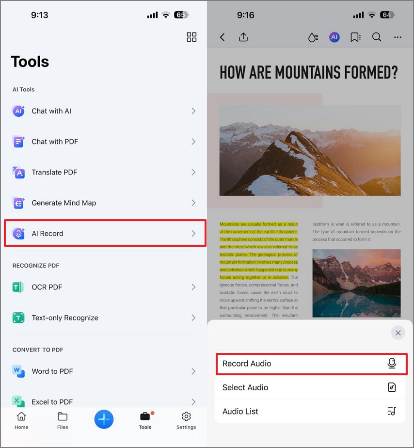 record audio pdfelement ios app