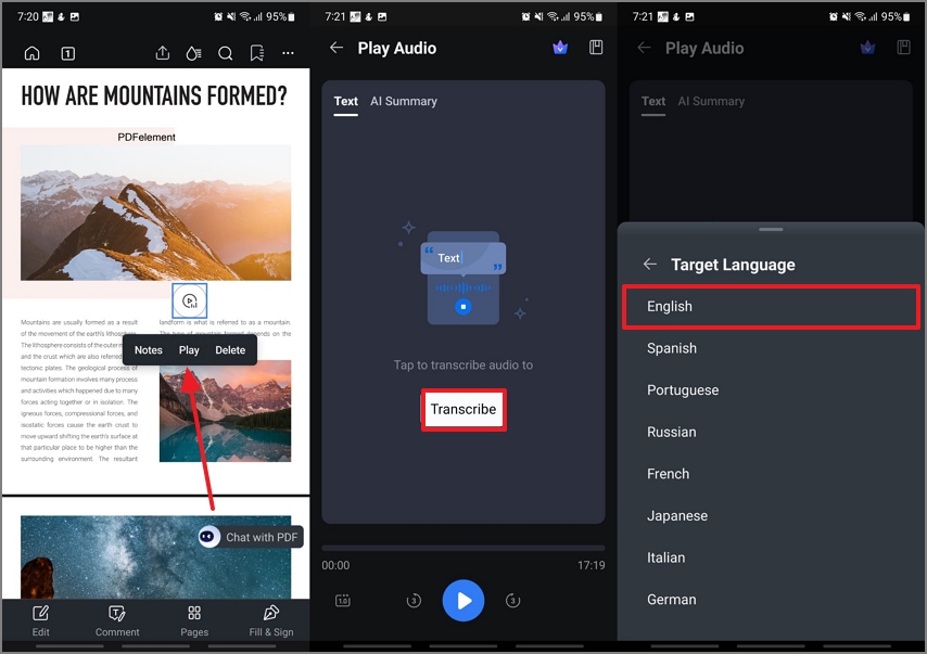 transcribe audio in desired language