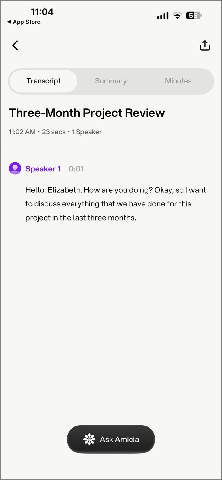 amicia app audio transcription