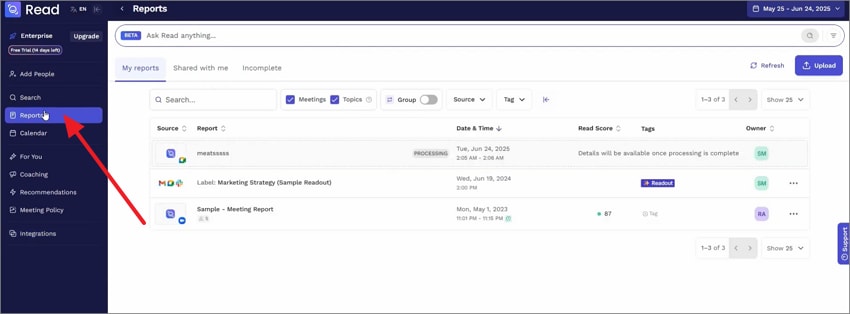 check the reports in read