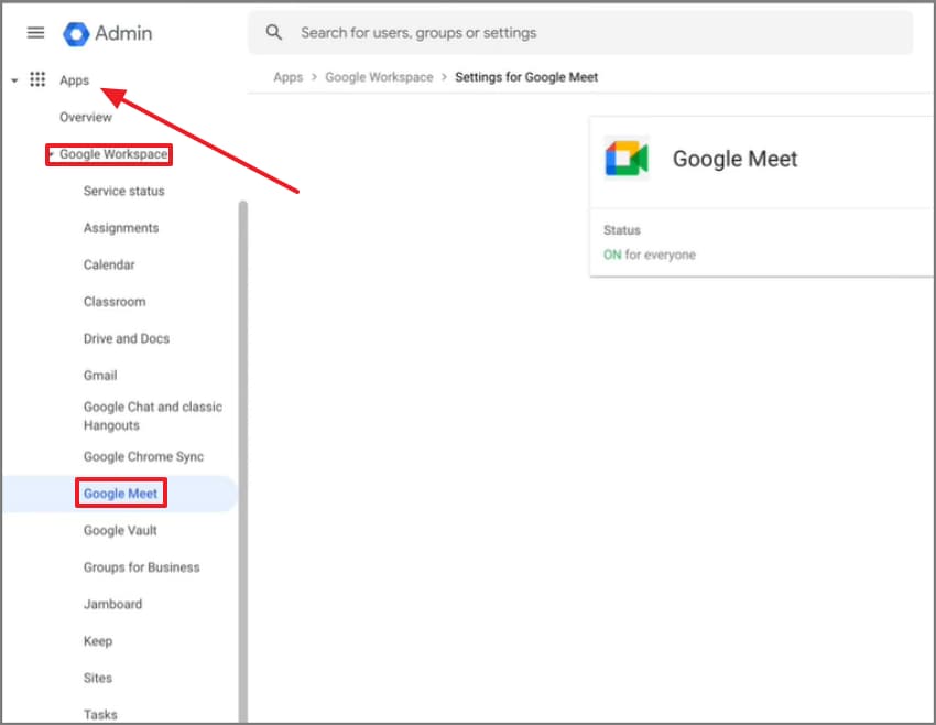 open google meet in Google Workspace