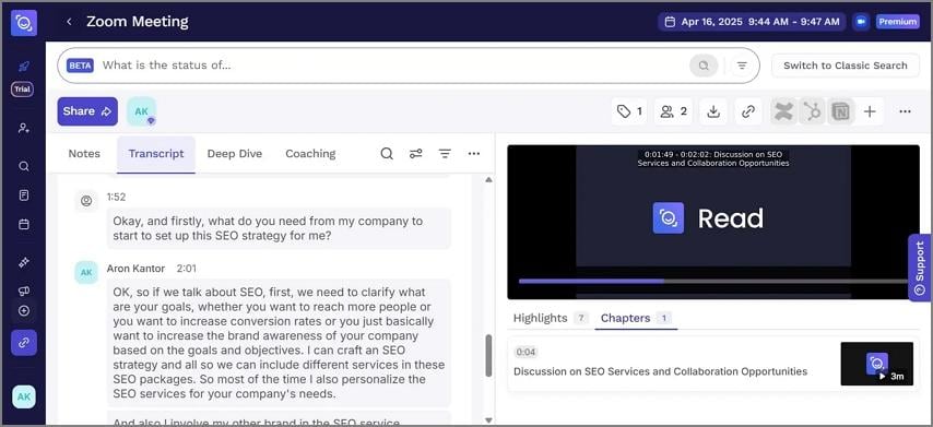 read ai notes transcriptions