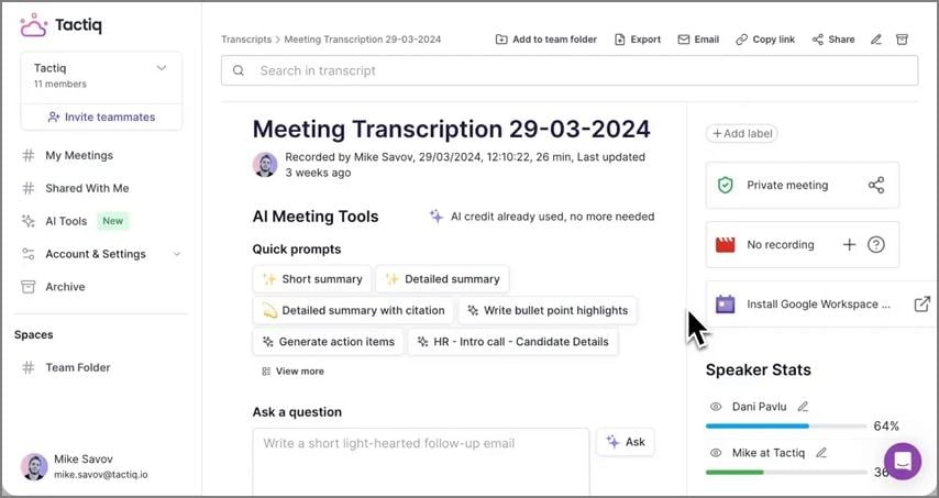 tactiq neeting transcription