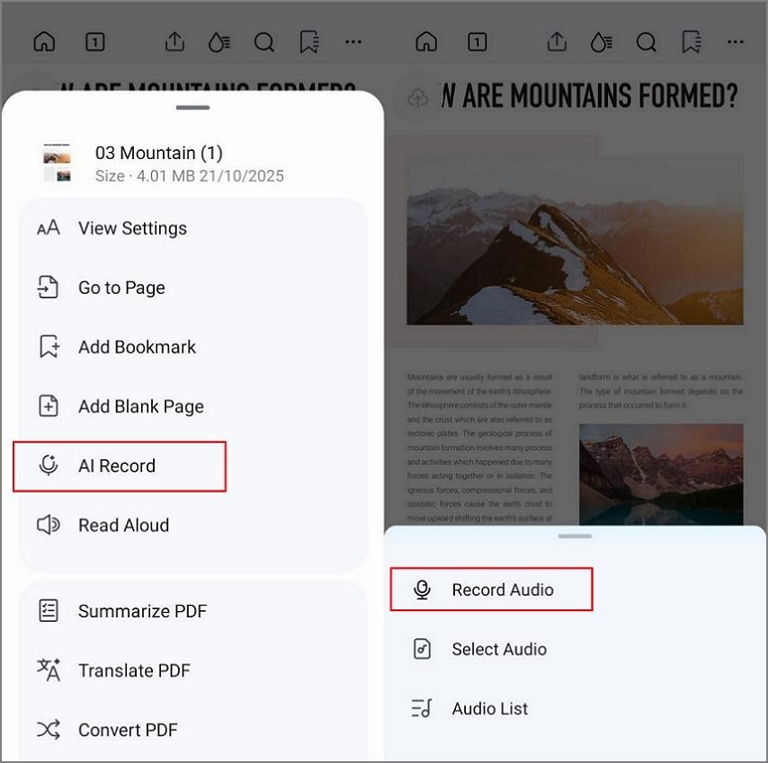 access ai record option pdfelement