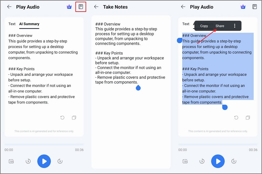 save summary notes share pdfelement