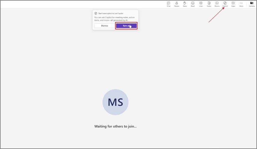 turn on copilot teams meeting