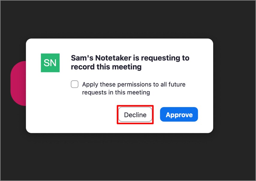 Seleccione el botón de rechazar