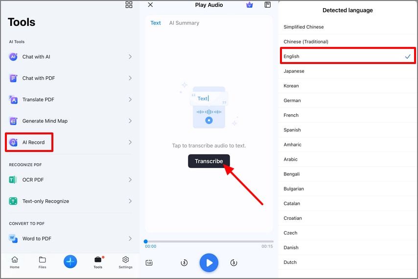 Haz clic en el botón de transcripción.
