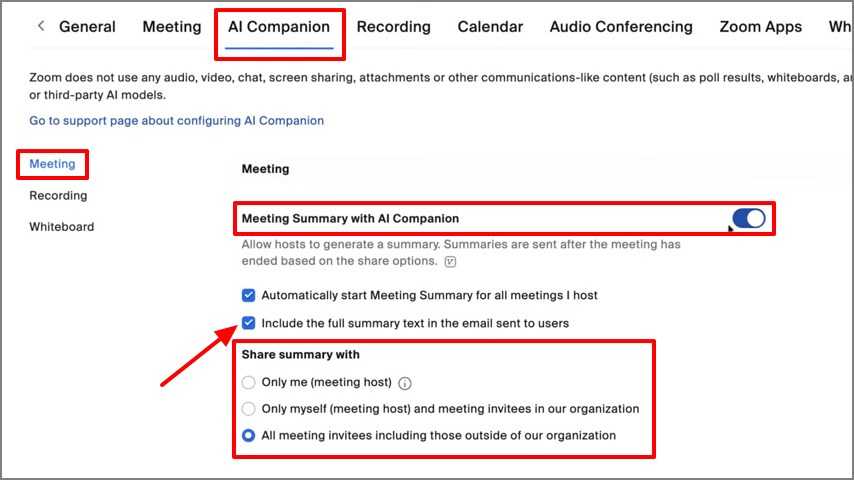 activar/desactivar resumen de la reunión