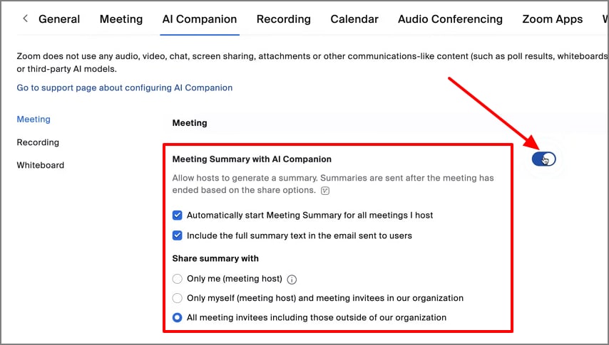 Habilitar la función de resumen de reuniones (administrador)