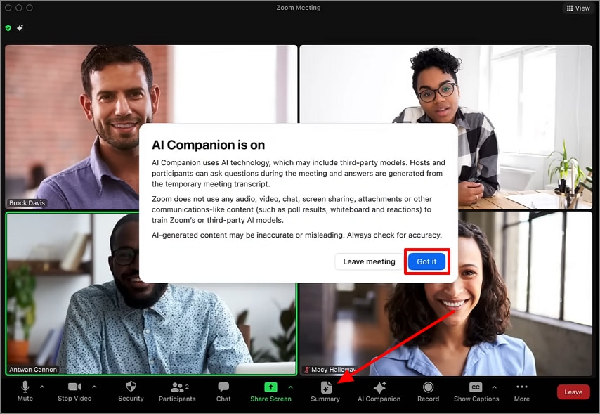 Función de resumen de clics del anfitrión durante la reunión