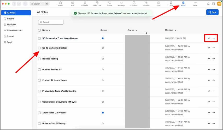 Compartir o editar la aplicación de notas de Zoom AI