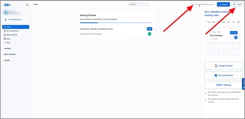Añadir reunión o importar audio