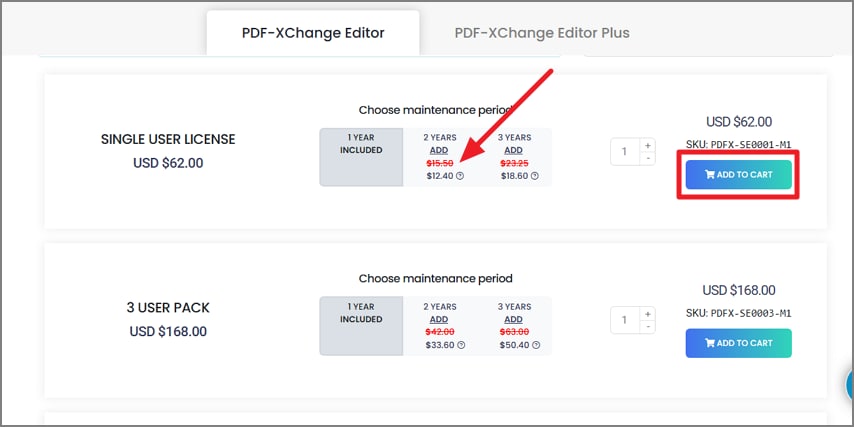 acquire pdfxchange pricing page