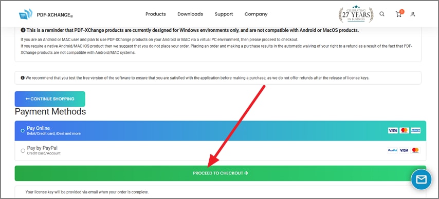 press proceed to checkout