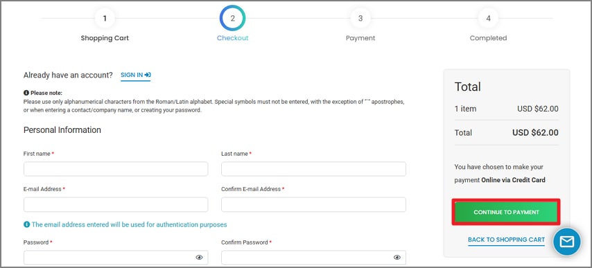 enter personal information and proceed