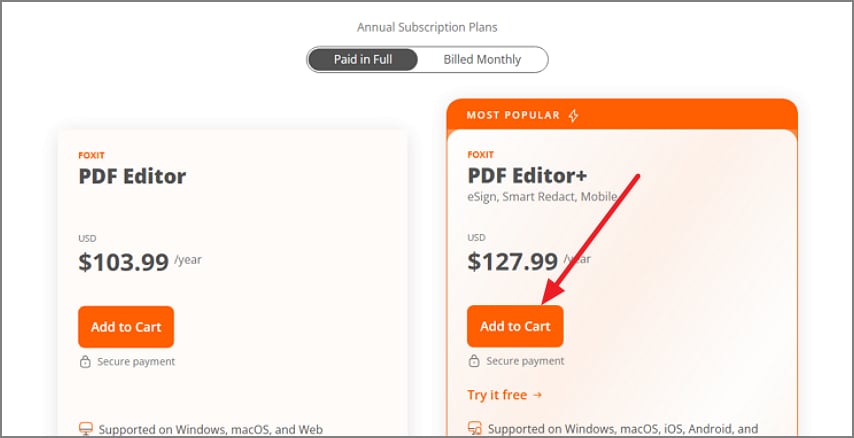 select plan and add to cart