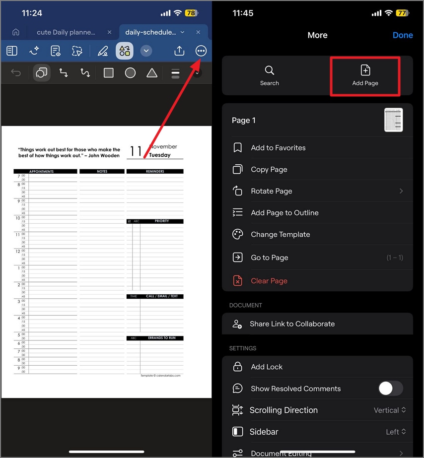 press three dots and add pages