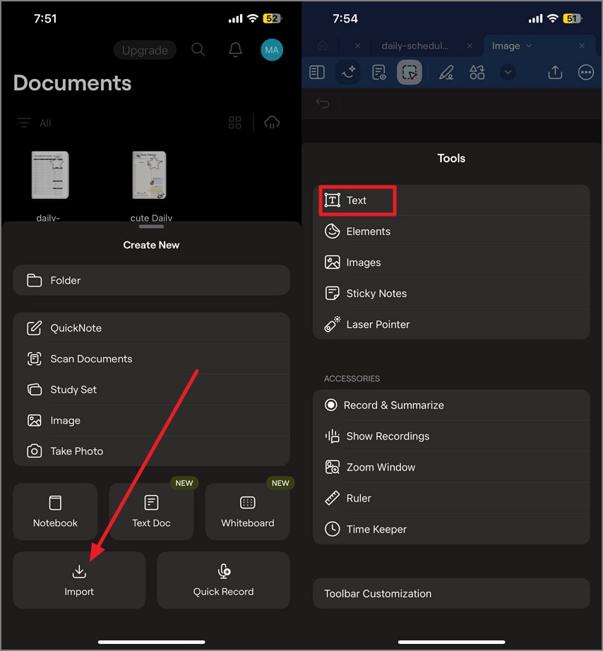 tap on import to add png