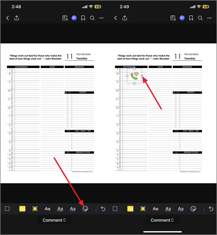 insert stickers for task