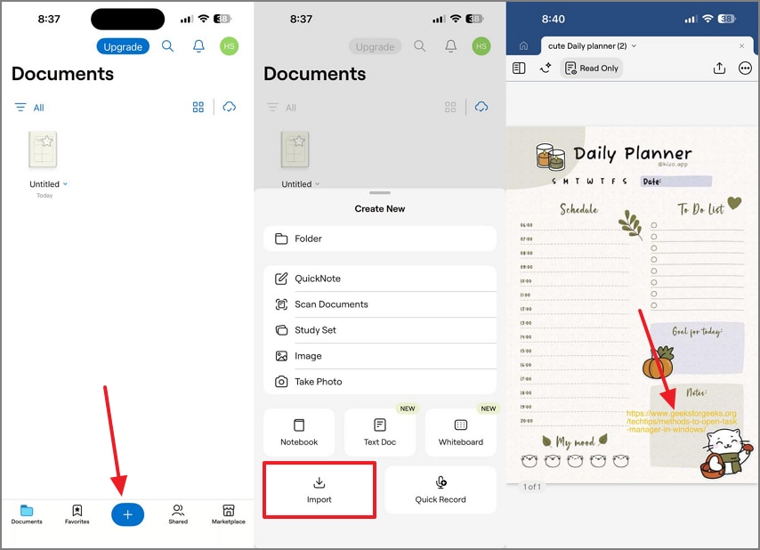 import hyperlink template on goodnotes