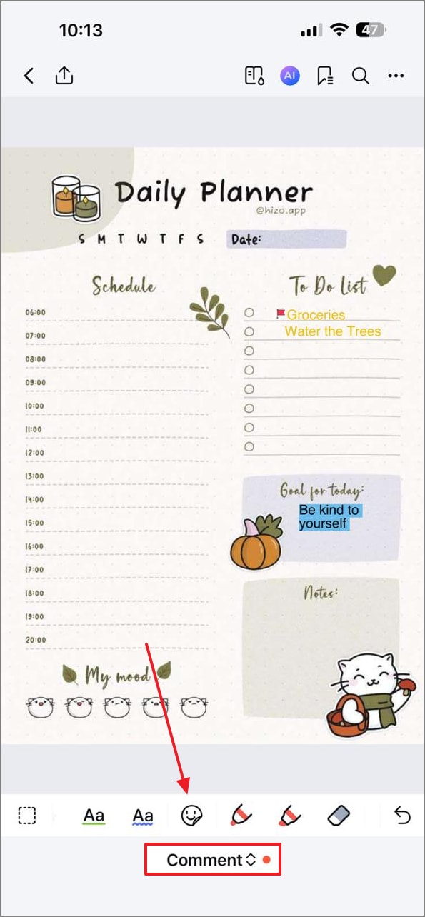 add stickers using comment mode