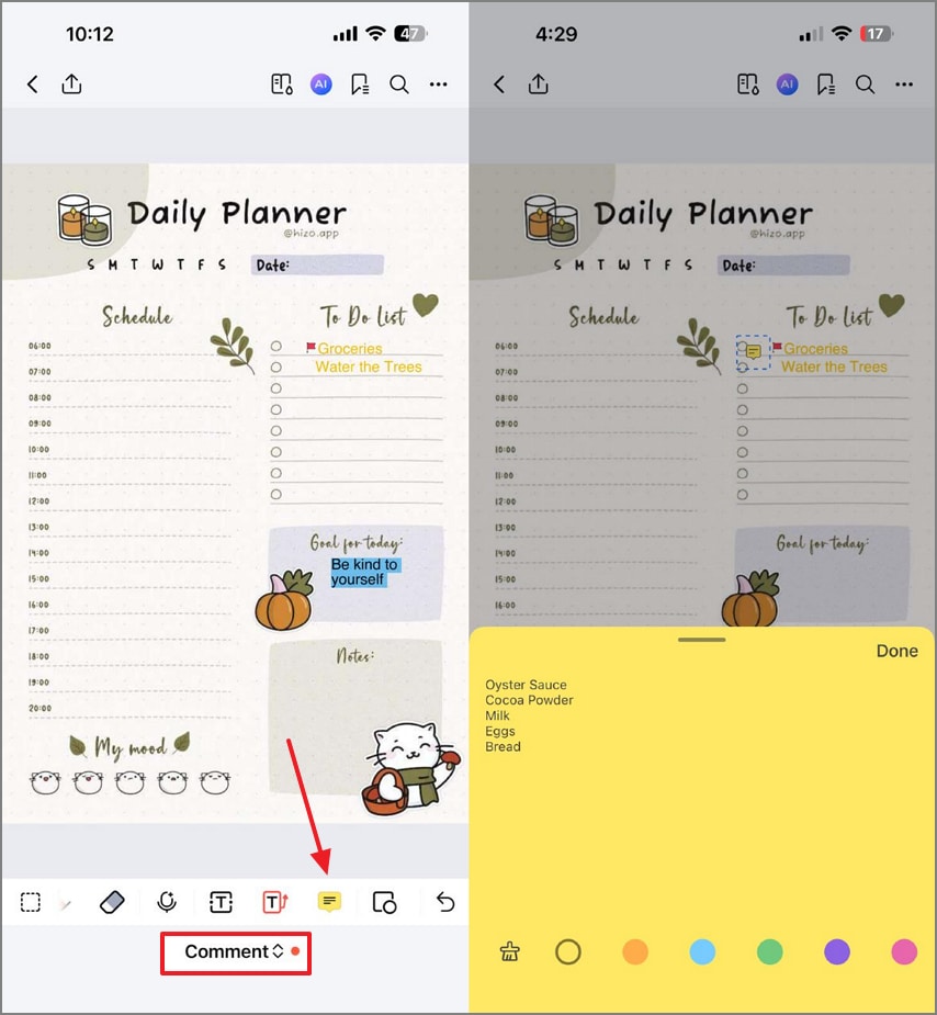 insert notes in pdf planner