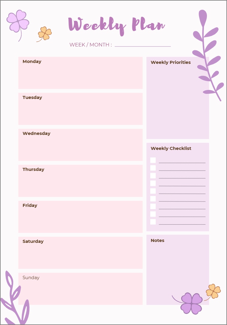 weekly planning template