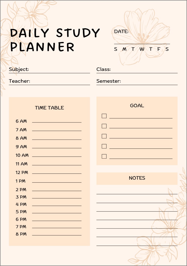 planner templates for students