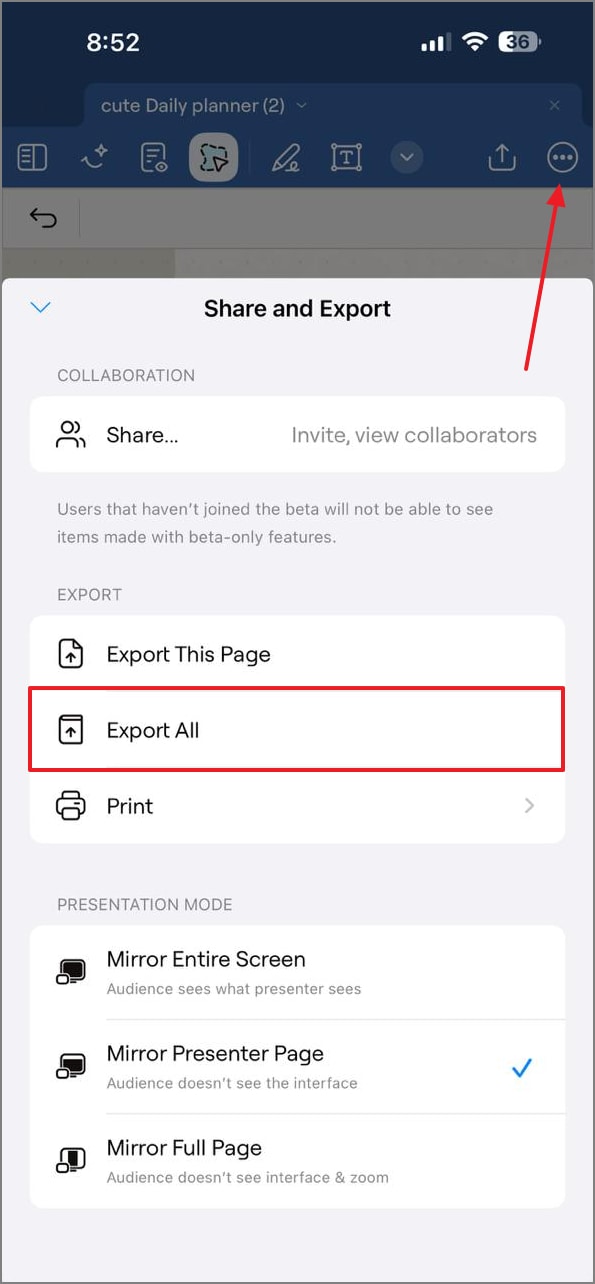 export all planner plages goodnotes