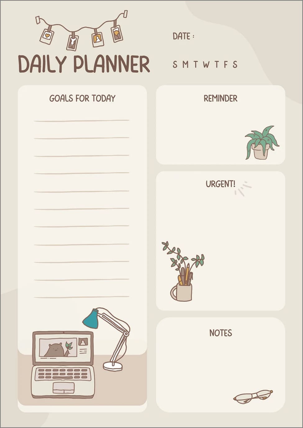 customizable daily planner template